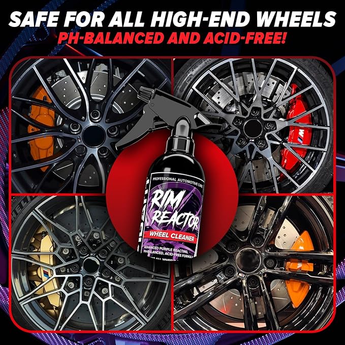 Rim Reactor Wheel Cleaner Spray – Gel Concentrated Formula – Removes Brake Dust, Grime & Dirt – Non-Acid, pH Neutral – Safe for Alloy, Aluminum, Chrome & Black Wheels – Rim Care Solution – Gallon