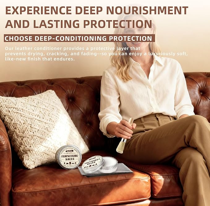 Leather Conditioner 2PCS, Leather Cleaner and Conditioner, Polisher, Moisturizer, and Restorer for Couches and Furniture, Protect Soften Leather Products