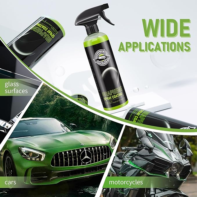 Graphene Spray Coating(16.9 Oz.) - UV Ceramic Coating for Cars -3-in-1Next Gen Car Wax Spray for Cars for Incredibly Slick, Glossy Finish- Waterless Wash & Wax (Green-500ml)