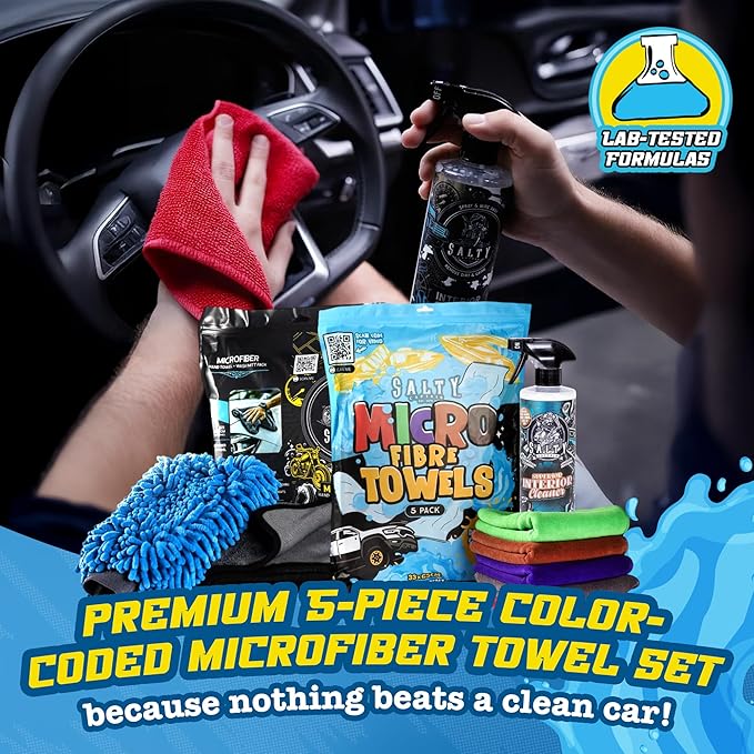 Salty Captain Mega 20-Piece DIY Car Cleaning Kit – All-in-One Car Detailing Kit with 2X Buckets, Towels, Brushes & 6X Cleaning Fluids – Captain’s Musket Foam Gun for Garden Hose – Premium Quality