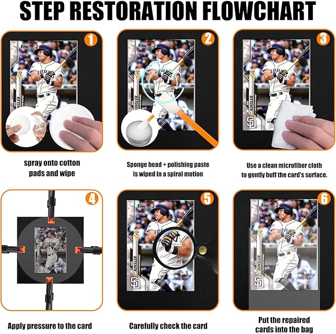 267 Pcs Card Care Clean Kit,Trading Card Cleaning Kit with Fixing Jig and EVA Shaping Foam, Suitable for PSA Rated Baseball Football Basketball Sports Cards Card Care (Orange)