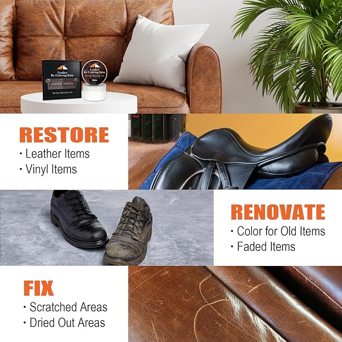 White Leather Repair Kit, White Leather Recoloring Balm, Leather Dye - Restore & Renew Scratch, Faded and Aged Leather & Vinyl Couches, Boots, Car Seats or Leather Furniture…