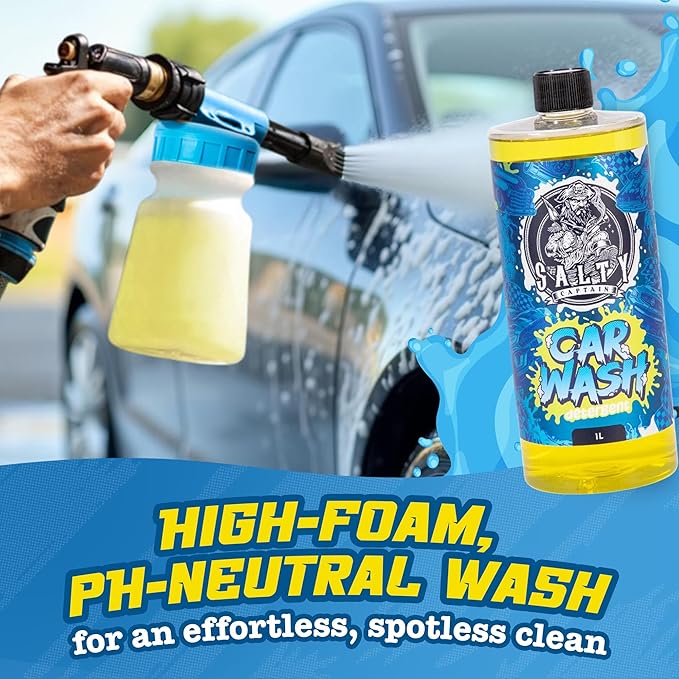 Salty Captain Mega 20-Piece DIY Car Cleaning Kit – All-in-One Car Detailing Kit with 2x Buckets, Towels, Brushes & 6x Cleaning Fluids – Foam Blaster compatible with Garden Hose – Premium Quality