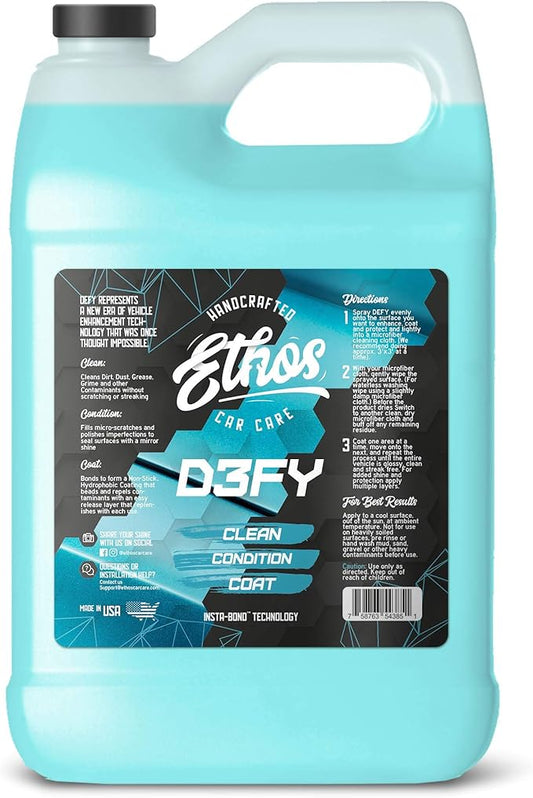 Ethos Defy - 3 in 1 Ceramic Coating - Waterless Car Wash Spray & Wax - Car Wax Spray Rnseless Wash - Hydrophobic Top Coat - Polish & Polymer Paint Sealant Protection - with Insta-Bond Technology