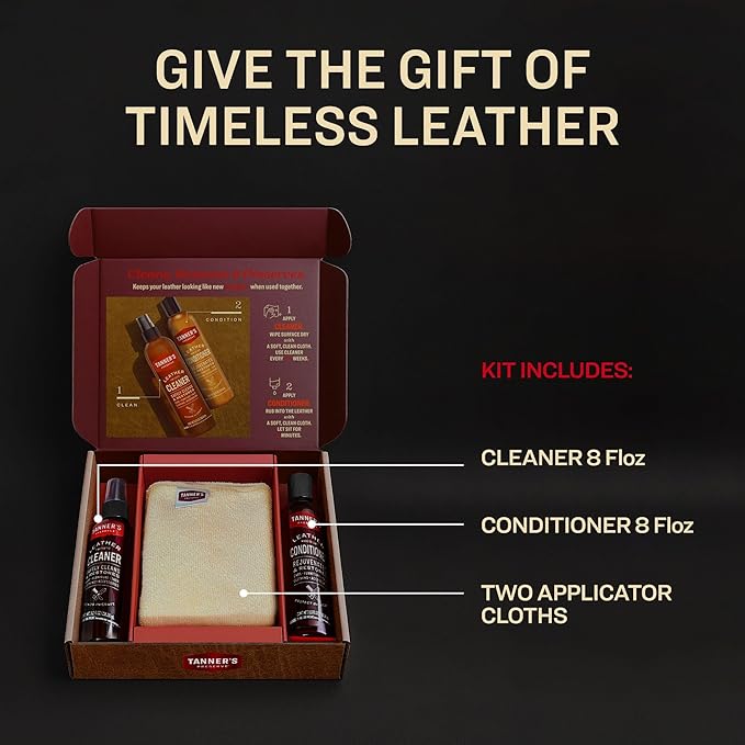 Tanner's Preserve Leather Cleaner & Conditioner Gift Set, Cleans, Rejuvenates & Restores Finished Leather, Use for Cars, Furniture & More, 2X 8 Fl Oz & Microfiber Cloth
