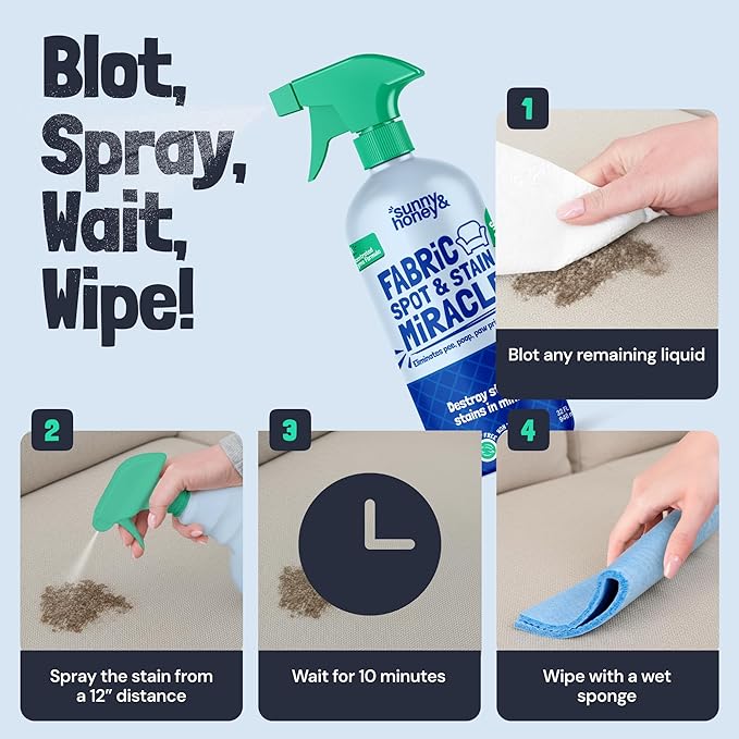 Sunny & Honey Upholstery Cleaner Spray - 32 Fl Oz, Mint - Pet & Kid Safe Stain Remover - Multi-Surface Furniture & Sofa Cleaner Spray - Fast-Drying Pet Stain Remover