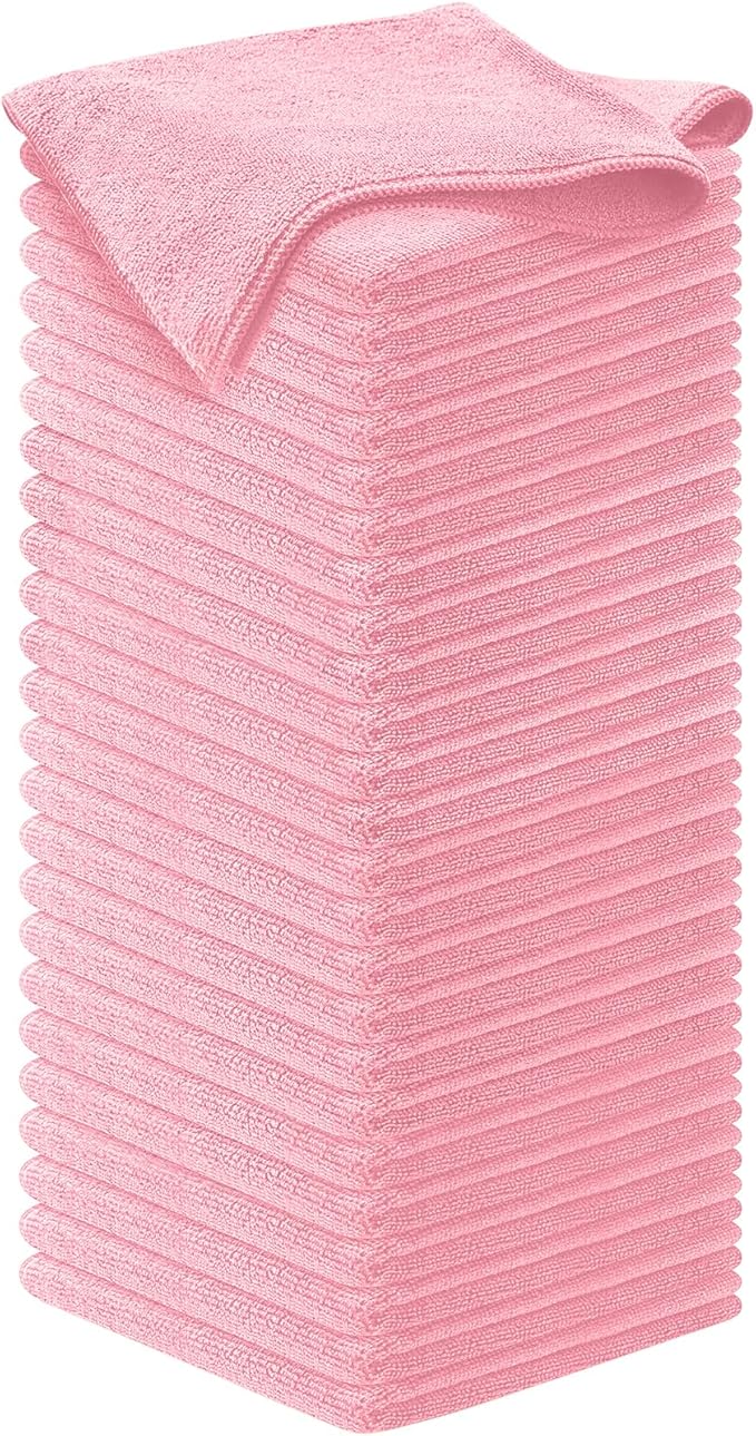 USANOOKS Microfiber Cleaning Cloth Light Pink - 50 Pcs 12.5"x12.5" - High Performance - 1200 Washes, Ultra Absorbent Towels Weave Grime & Liquid for Streak-Free Mirror Shine - Car Washing Cloth