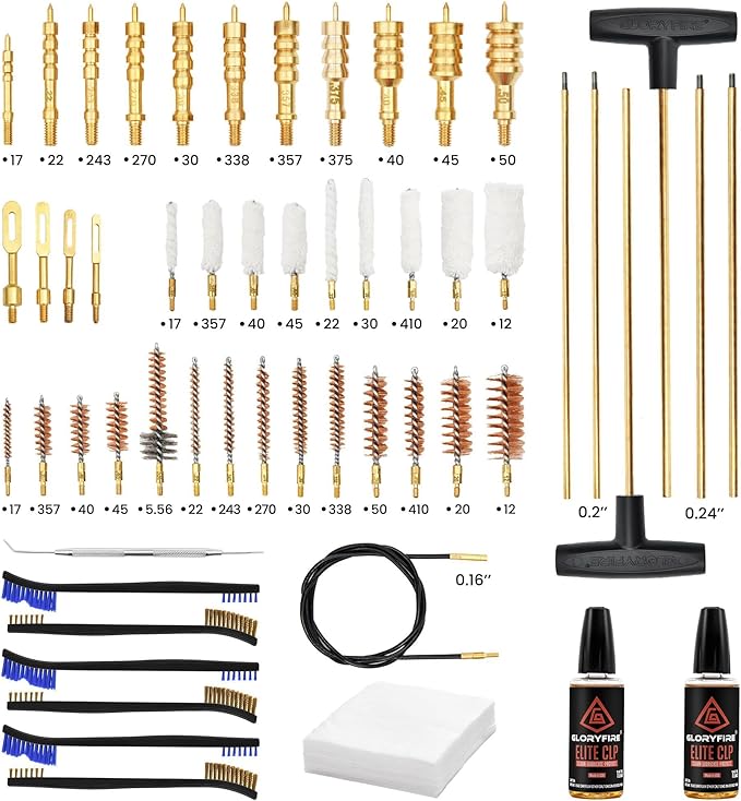 GLORYFIRE Elite Gun Cleaning Kit Universal Gun Cleaner for Shotgun, Pistol,with Lightweight Carrying Case, Reinforced and Lengthened Rods and Steel Wire, High-end Double Head Brushes