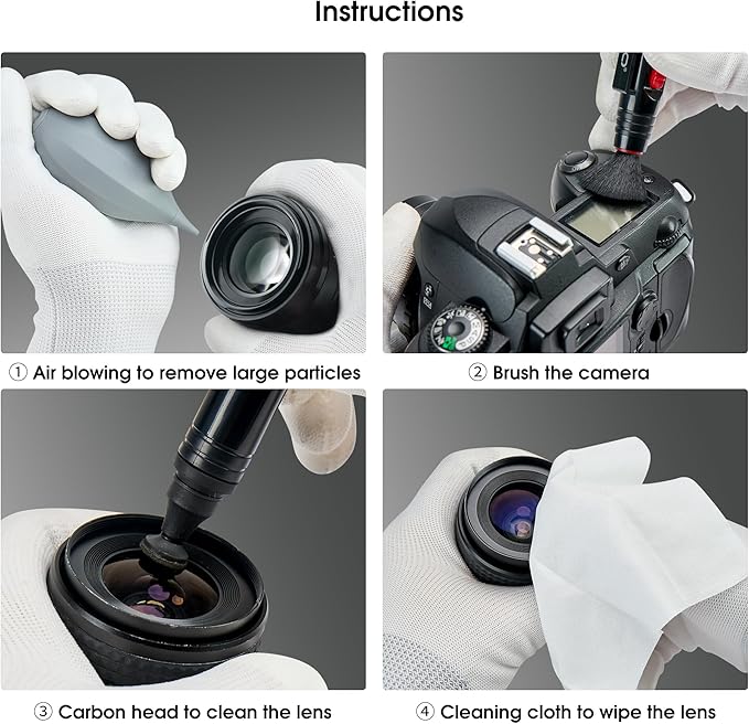 VSGO 4-in-1 Camera Cleaning Kit for Canon, Nikon, Sony DSLR Cameras, Air Blower, Lens Brush Pen, Microfiber Cloths (VS-A13E)