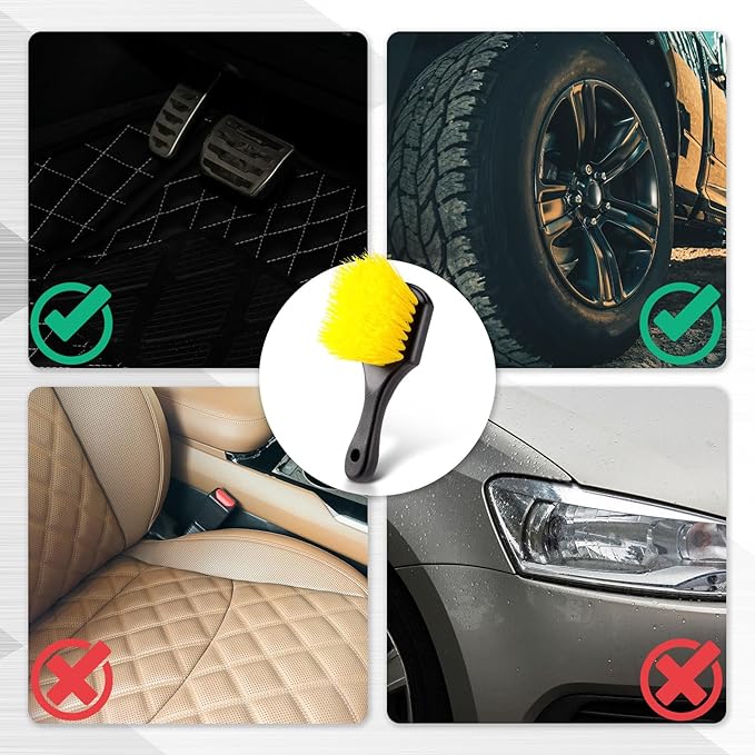 Vesici 2 Pcs 10 Inch Car Wash Brush Head with Soft Detailing Bristle Flow Through Car Cleaning Brush with 1 Pcs Stiff Bristle Wheel Brushes for Car Motorboat Rv Facades of Houses Wheel Carpet (Yellow)
