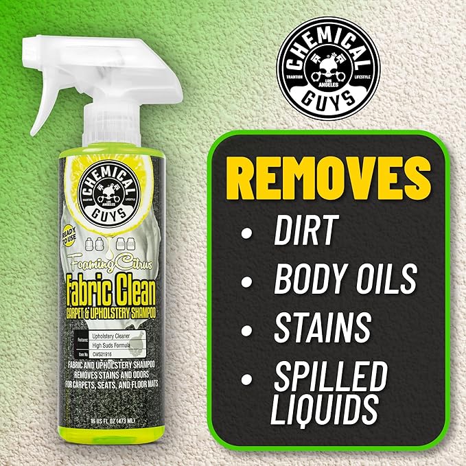 Chemical Guys Sprayable Citrus Fabric Clean Carpet & Upholstery Cleaner (Car Carpets, Seats & Floor Mats), 16 fl oz, Citrus Scent + Induro 7 Heavy Duty Nifty Interior Brush - HOL463