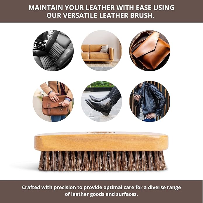 Horse Hair Brush Kit - Ideal for Boot or Shoe Brushes - Soft Non-Scratching Horsehair Bristles - Comfy Hard Wood Handle for Cleaning, Polishing, Shining Leather Boots or Shoes