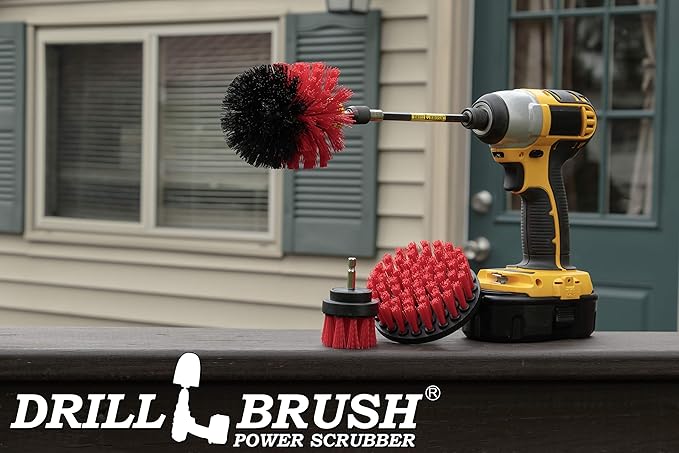 Stiff Bristle Power Scrubber Kit with Extension - Pressure Washer Surface Cleaner Alternative - Ideal for Cleaning Outdoor Garden, Fire Pit, Patio, Graveyard Tombstone, Bird Bath, Siding, and Deck