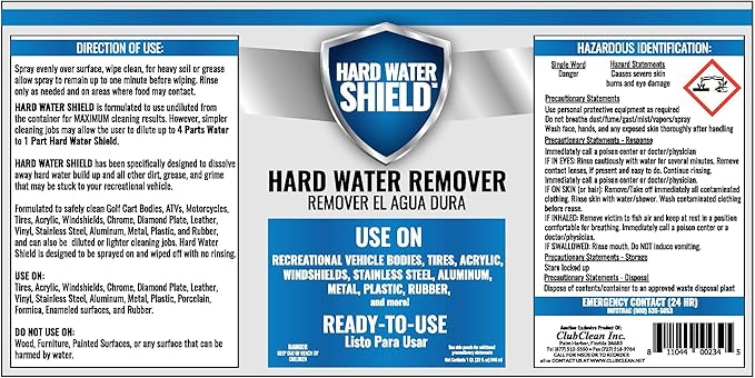 Club Clean Cart Shine, Golf Cart Body Windshield Cleaner Plus Polisher - Hard Water Shield, Removes Hard Water Stains - Battery Acid Shield, Grease Spray, Lubricates & Rust Proofs - Trim & Tire Shield