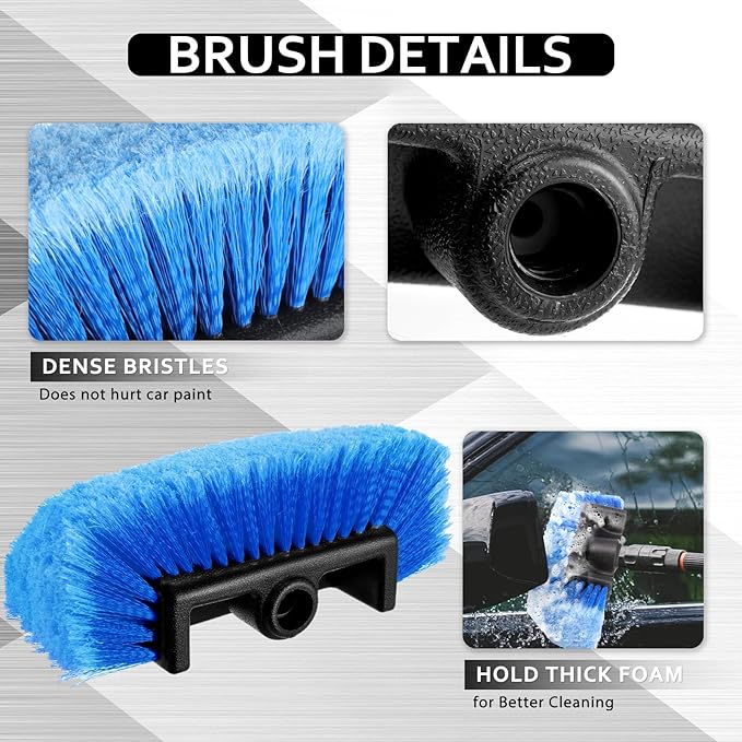 Vesici 2 Pcs 10 Inch Car Wash Brush Head with Soft Detailing Bristle Flow Through Car Cleaning Brush with 1 Pcs Stiff Bristle Wheel Brushes for Motorboat Rv Facades of Houses Wheel Carpet (Blue)