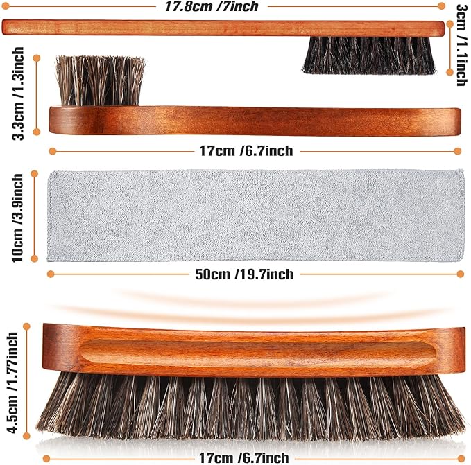 4 Pcs Horsehair Shine Shoes Brush Kit Polish Dauber Applicators Cleaning Leather Shoes Boots Care Brushes Suede Cleaner Brush with Microfiber Shoe Cloth(4 Pcs Style A)