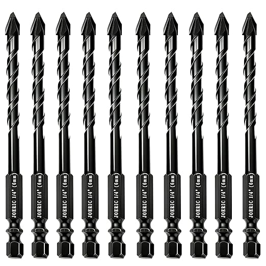 10pc 1/4” Black Ceramic Tile Drill Bit, 6mm Porcelain Drill Bit Concrete Drill Bit for Glass,Brick,Plastic,Cement,Wood,Ceramic,Metal,Marble.