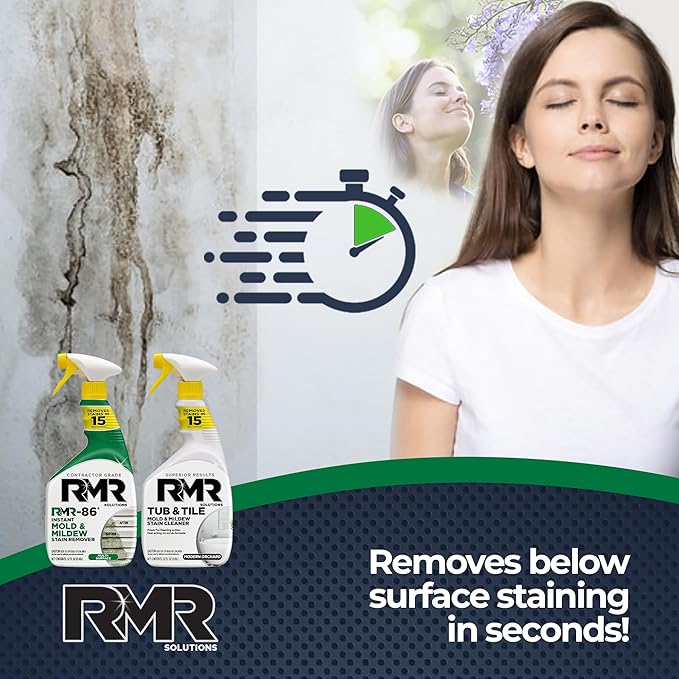 RMR Mold Stain Eraser Max Pack – No-Scrub Tub & Tile Cleaner + Instant Mold & Mildew Stain Remover Spray, Indoor/Outdoor Bathroom, Shower, Siding, & Deck Cleaning Kit, 2–32 Oz Bottles