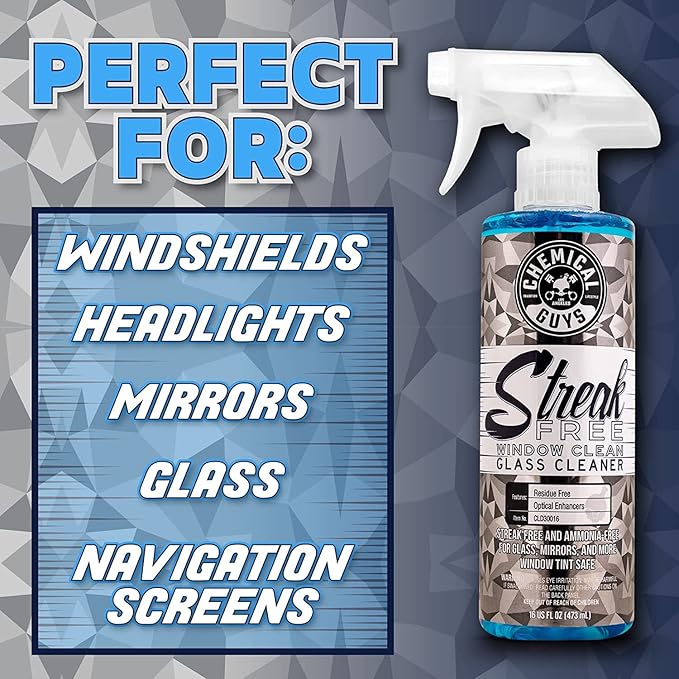 Chemical Guys Streak Free Window Cleaner – Ammonia-Free Glass Cleaner for Crystal Clear Clarity, Safe on Tint, Mirrors, Touchscreens, Windshields, and Chrome, 32 fl oz