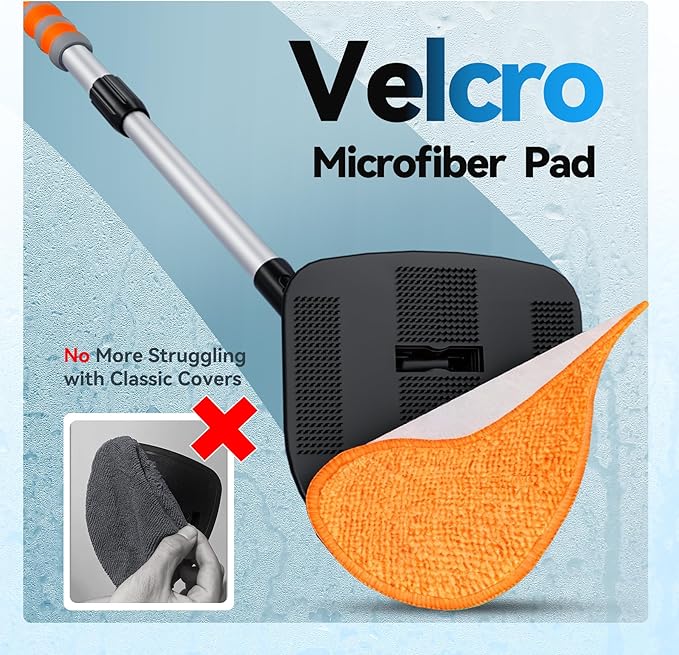 XINDELL Windshield Cleaner Tool, Car Interior Glass Cleaning Kit with 360° Rotating Head Extendable Handle, Reusable Microfiber Pads, Auto Detailing Windshield Cleaning Tool for Cars Trucks -Orange