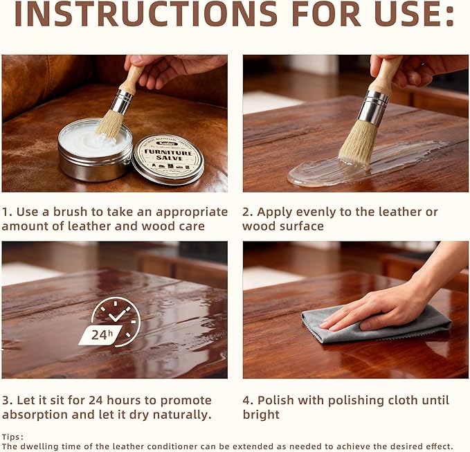 Leather Conditioner 2PCS, Leather Cleaner and Conditioner, Polisher, Moisturizer, and Restorer for Couches and Furniture, Protect Soften Leather Products