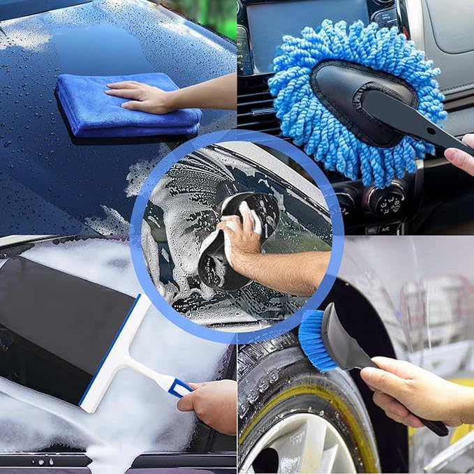 YILAIRIOU Car Wash Kit Cleaning Kits with Foam Gun Sprayer Bucket Towels Tire Brush Wash Mitt Sponge Duster Brush Car Wash Detailing Kit is Complete Car Care Tools