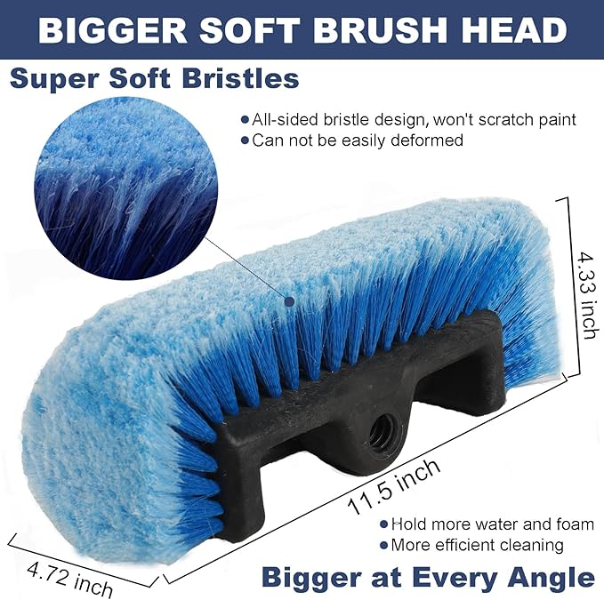 70" Car Wash Brush with Long Handle and 12" Soft Bristle Brush Head, Water Flow-Thru Car Cleaning Brush with Hose Attachment for Cleaning Car, RV, Truck, Boat, Camper, House Siding and More