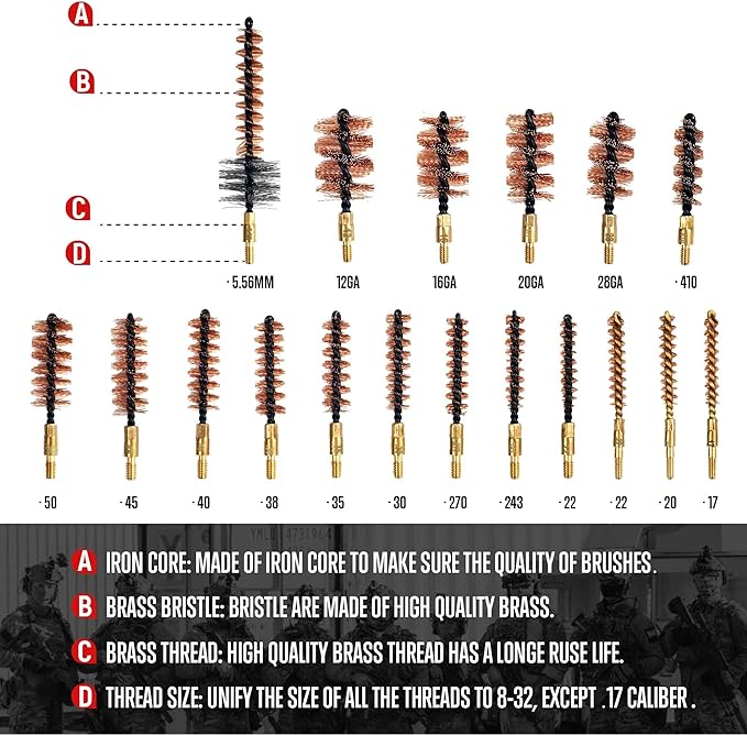 GLORYFIRE Gun Cleaning Kit Handgun Shotgun Pistol Cleaning Kit for All Guns with High-end Brass Brushes, Mops, Jags, Reinforced, Lengthened Rods and Gun Cleaning Snake&Ropes