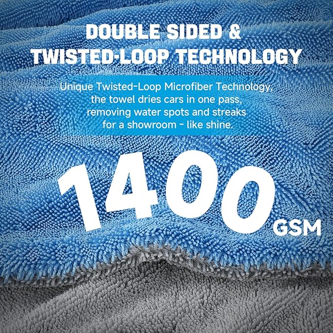 TTRCB 2 Pack Car Drying Towels, 48" x 24" Extra Large Microfiber Towels for Cars, 1400 GSM Ultra-Absorbent, Streak Free, Premium Double Twisted-Loop Drying Towels Car Detailing for SUV, RV, Truck