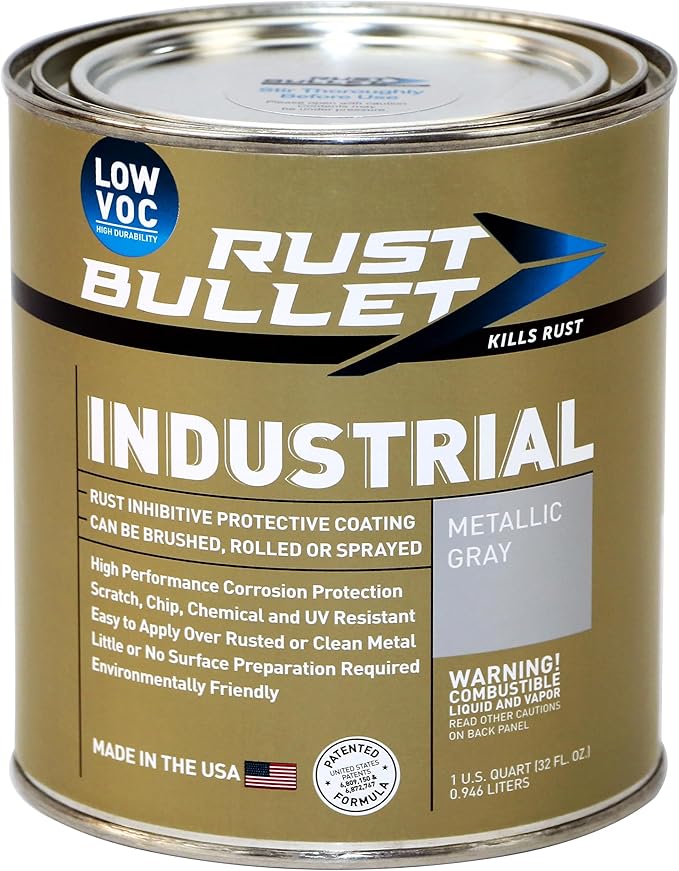 RUST BULLET Industrial - Metallic Gray - 1 Quart - Low VOC - Rust Preventative Coating for Industrial, Marine, Home & Farm Projects, UV Resistant, Durable Finish