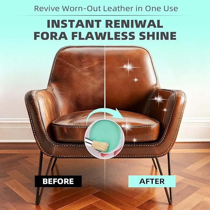 STARTSO WORLD Furniture Salve for Leather, Wood & Vinyl - Natural Polish, Conditioner & Restorer for Couches, Tables & Furniture - All-in-One Repair Salve with Applicator Brush - 8OZ