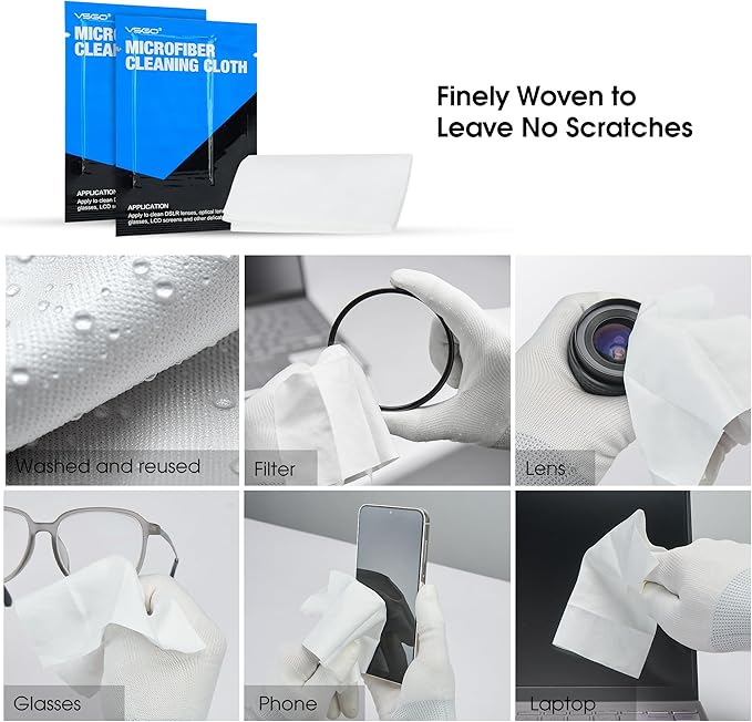 VSGO 4-in-1 Camera Cleaning Kit for Canon, Nikon, Sony DSLR Cameras, Air Blower, Lens Brush Pen, Microfiber Cloths (VS-A13E)