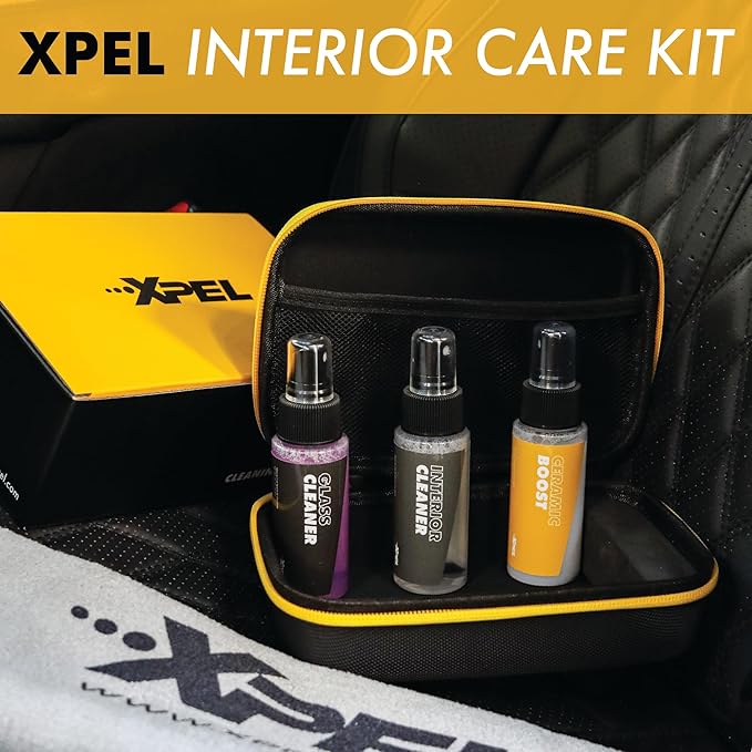 XPEL 3-Pack Interior Care Kit – Car Detailing Set for Interior Surfaces, Trim & Glass | Interior Cleaner, Ceramic Boost, Tint-Safe Glass Cleaner & Premium Microfiber Towel in Branded Case
