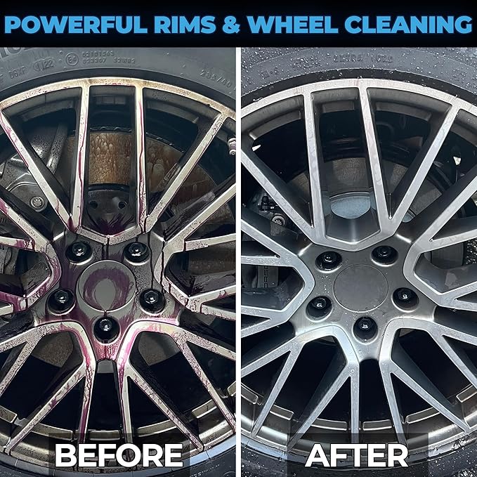 Car Wheel Cleaner Spray (8oz) - Iron Remover Car Detailing Rim Cleaner - PH Balance Wheel Brake Dust Remover - Includes 2 Microfiber Towels