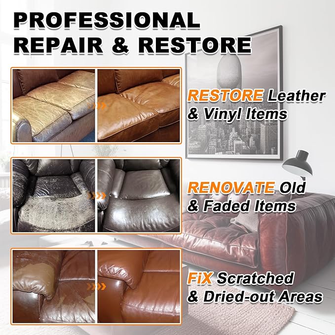 White Leather Recoloring Balm, 12oz Leather Color Restorer for Couches, Leather Repair Kit for Furniture, Leather Dye for Leather Fade, Leather Repair Restore car seat