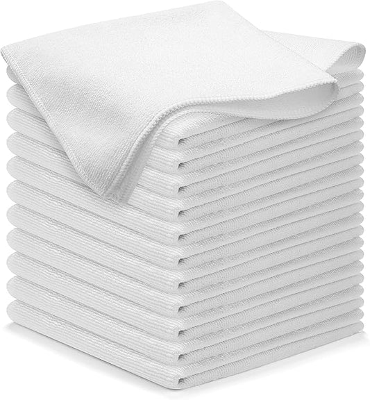 USANOOKS Microfiber Cleaning Cloth - White - 12Pcs (12.5x12.5 inch) High Performance - 1200 Washes, Ultra Absorbent Car Towel Traps Grime & Liquid for Streak-Free Mirror Shine - Car Washing Cloth