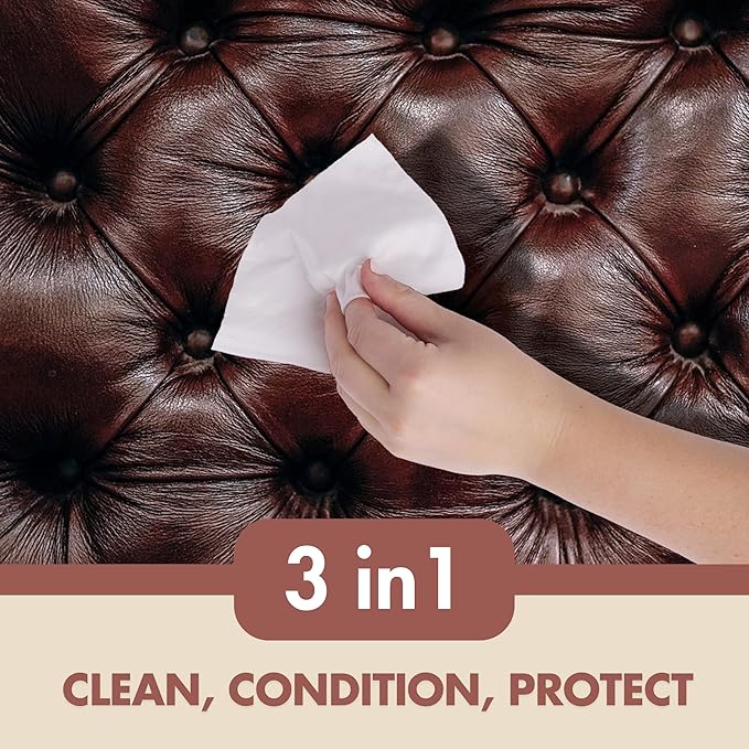 Swanky Leather Wipes - Leather Cleaner and Conditioner for Purses, Shoes, Furniture Polish & Car Seats, Prevents Fading & Cracking, Restores Softness & Shine - Soft Wipes, 60 Count