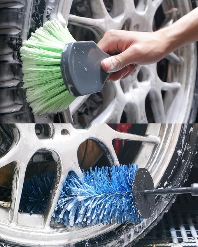 Car Wheel Cleaning Kit: Wheel and Rim Flagged Tip Brush, Bendable Barrel Brush, Wheelie Mitt, Scratch-Free Detail Brush for Rims & Tires - Durable & Multipurpose Clean Wheel Hard to Reach Areas