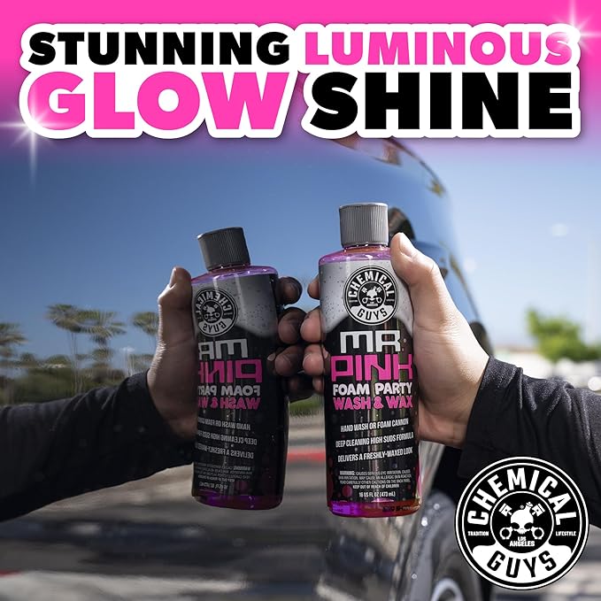 Chemical Guys Mr. Pink Foam Party Wash & Wax - 64 oz Tangerine Scent High Foaming Car Wash Soap for Foam Cannons and Buckets – Safe on Paint, Clear Coat, Cars, Trucks, SUVs, and RVs