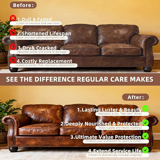 Leather Conditioner 2PCS, Leather Cleaner and Conditioner, Polisher, Moisturizer, and Restorer for Couches and Furniture, Protect Soften Leather Products