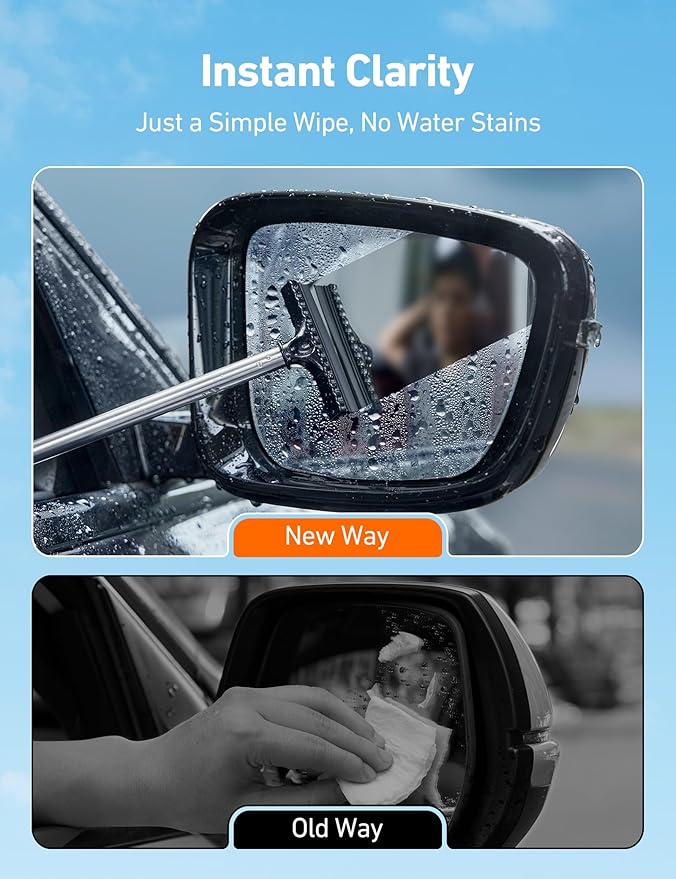 AstroAI Car Windshield Cleaner Tool, Window Cleaning Kit with 39in Car Mirror Squeegee, 4 Reusable Microfiber Pads and Extendable Handle, Gray