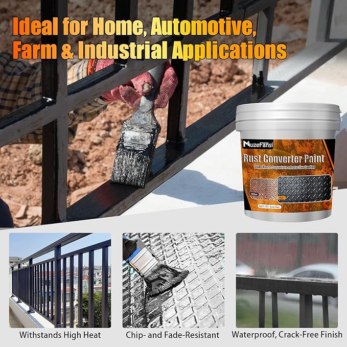 2-in-1 Rust Converter & Metal Primer, 101.5oz Black Rust Inhibitor Paint for Metal, Water-Based Rust Reformer & Corrosion Sealant, Heat Resistant Anti Rust Coating for Automotive, Marine, Farm, Tools