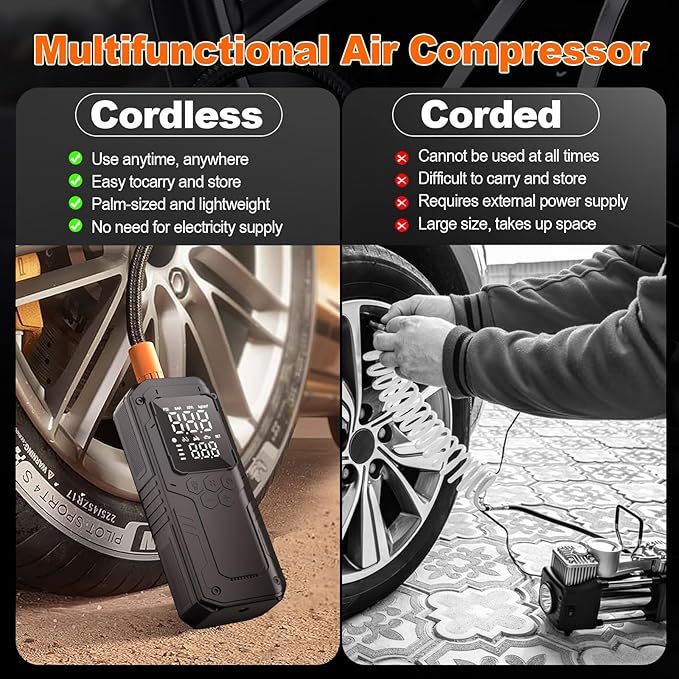 Tire Inflator Portable Air Compressor, Automobile Air Pump-150PSI Tire Pump& 12V Portable Air Pump with LED Light, Digital Tire Pressure Gauge for Car,Motorcycle,Bike,Ball,Car Accessories