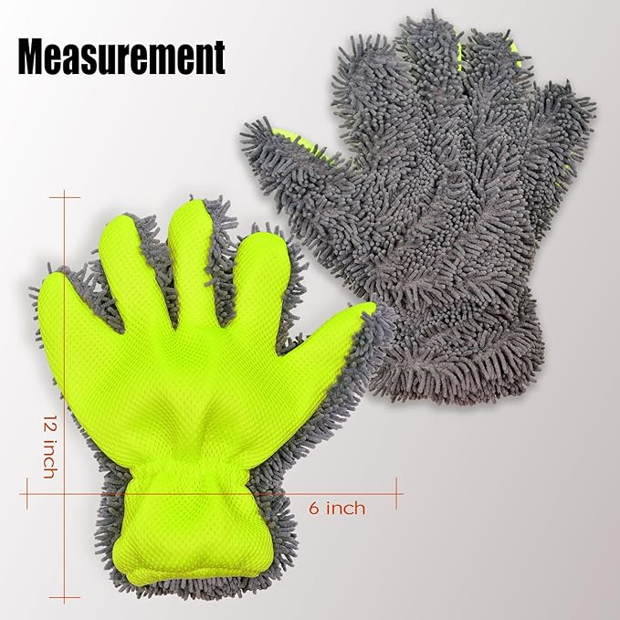 QMX Car Wash Mitt Microfiber Scratch Free,Premium Chenille Ultra-Soft Car Wash Gloves,Thickened Inside Coated Swirl-Free Finish 5-Finger Design Detailing for Cleaning Car Wash Brush,2-Pack Green
