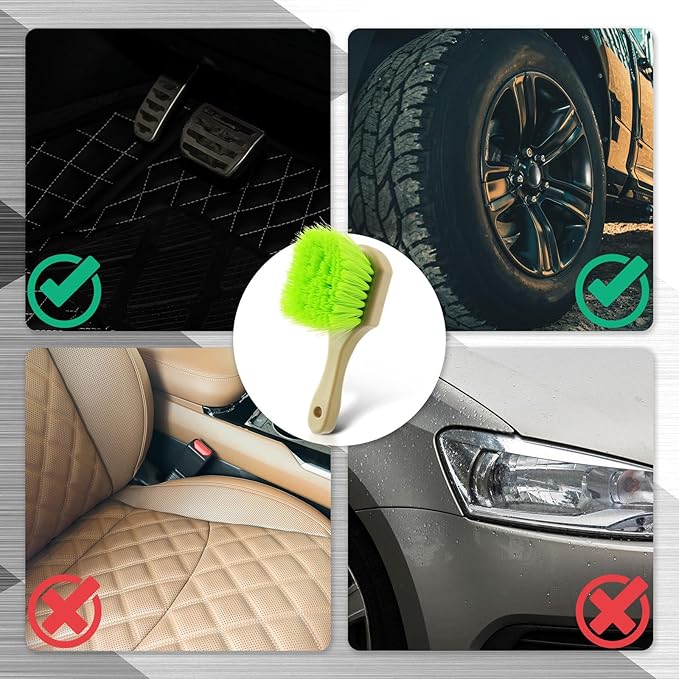 Vesici 2 Pcs 10 Inch Car Wash Brush Head with Soft Detailing Bristle Flow Through Car Cleaning Brush with 1 Pcs Stiff Bristle Wheel Brushes for Motorboat Rv Facades of Houses Wheel Carpet (Green)