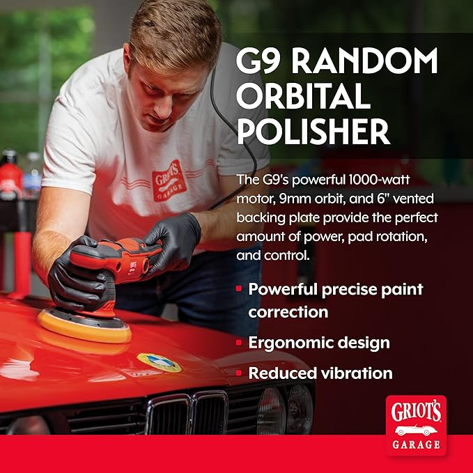 Griot's Garage G9 Random Orbital Polisher 10901 – 1000-Watt Dual Action Buffer for Car Detailing, Polishing, Waxing, Swirl and Scratch Removal – 6" Backing Plate, Variable Speed, Ergonomic Grip