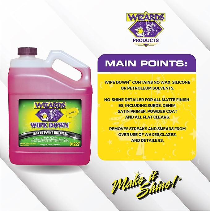 Wizards Wipe Down Spray - Matte Spray Paint Wrap For Cars - Auto Detailing Supplies For Flat Clear, Suede and Denim Finishes - Removes Dust and Oily Residue - Safe For All Paints - 1 Gallon