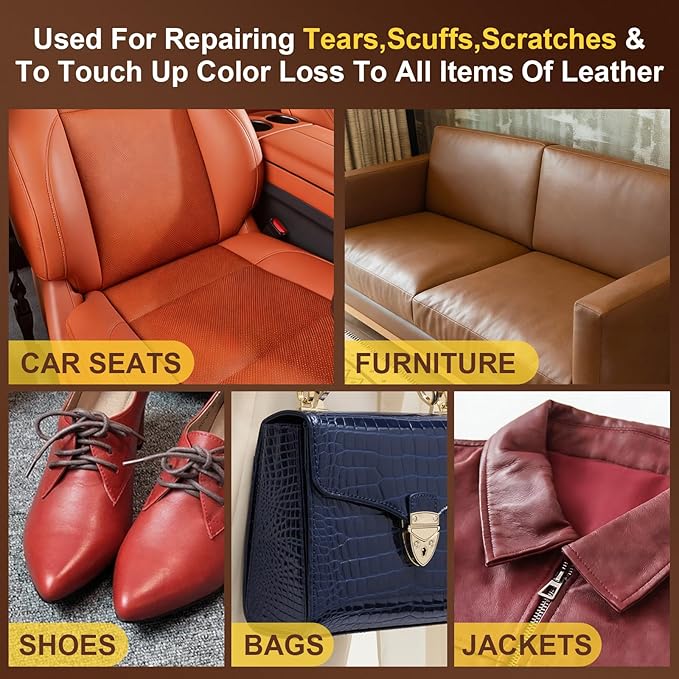 Vinyl & Leather Repair Kit for Furniture: Fix Tears Holes Scratches and Peeling on Any Material Bonded Italian Pleather Genuine - Match Any Color on Vinyl Furniture Car Seats Couches Jackets