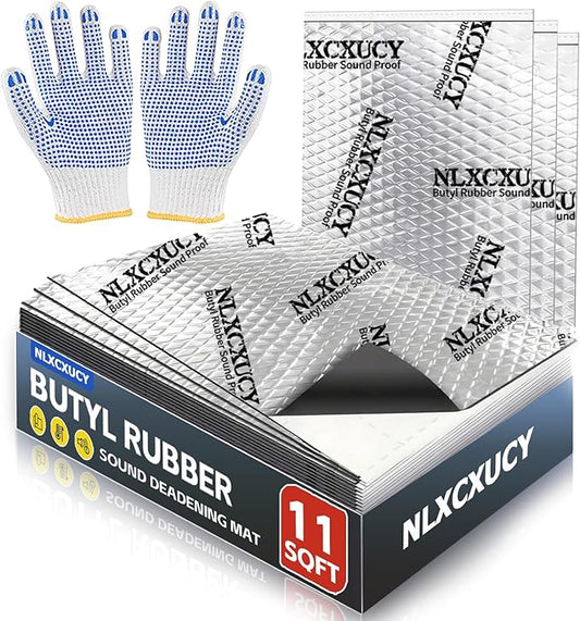 10 Pcs 80mil (2mm) 11 sqft(1 sqm) Car Sound Deadening Mat,Butyl Automotive Sound Deadener,Noise Insulation and Vibration Dampening Material with Silicone Bumps Gloves