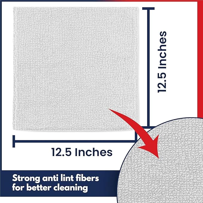 USANOOKS Microfiber Cleaning Cloth - White - 24Pcs (12.5x12.5 inch) High Performance - 1200 Washes, Ultra Absorbent Car Towel Traps Grime & Liquid for Streak-Free Mirror Shine - Car Washing Cloth